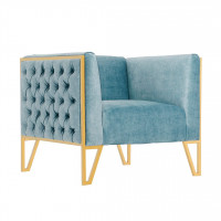 Manhattan Comfort AC054-OB Vector Ocean Blue and Gold Velvet Accent Chair